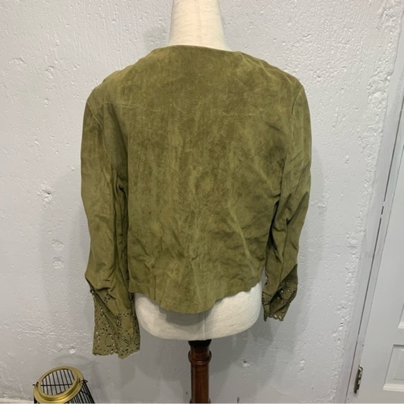 M Kalan Green Suede Leather Cardigan Jacket Large - Picture 8 of 9